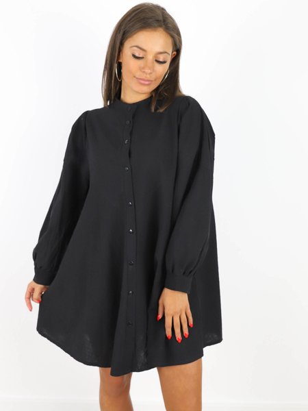 Elegantní Šaty S Knoflíky Z Krepové Bavlny | černá X166