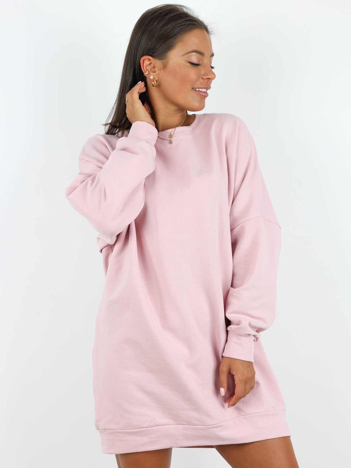 Mikina Volné Oversize Šaty | pudrově růžová A165