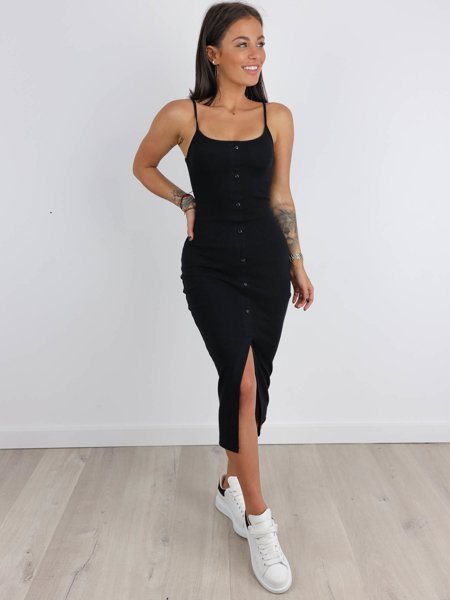 Žebrované Tužkové Maxi Šaty | černá A102
